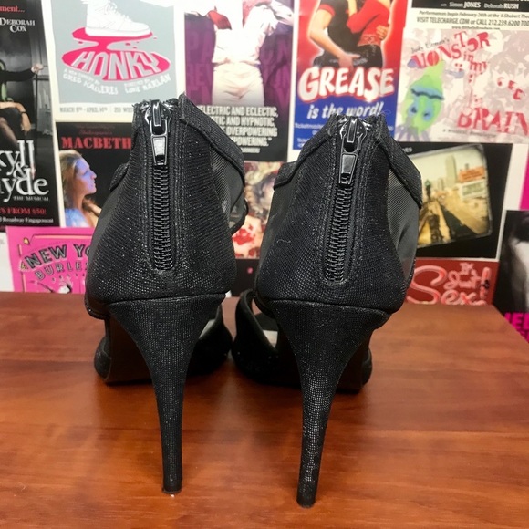 Caparros Mesh Tie Peep Toe Black Dress Heels - Picture 5 of 6